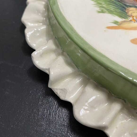 Ceramic Wall Plaque Embroidery Hoop Design Roosters Farmhouse Barnyard Decor - Picture 3 of 8